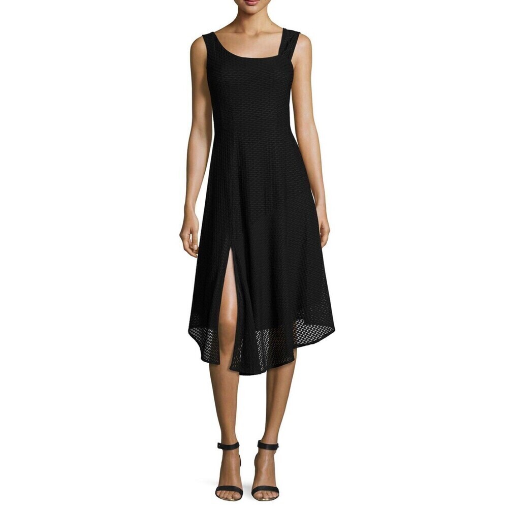 Nanette Leoore Sleeveless Asymmetric Front Slit Stretch Textures Dress Black 10